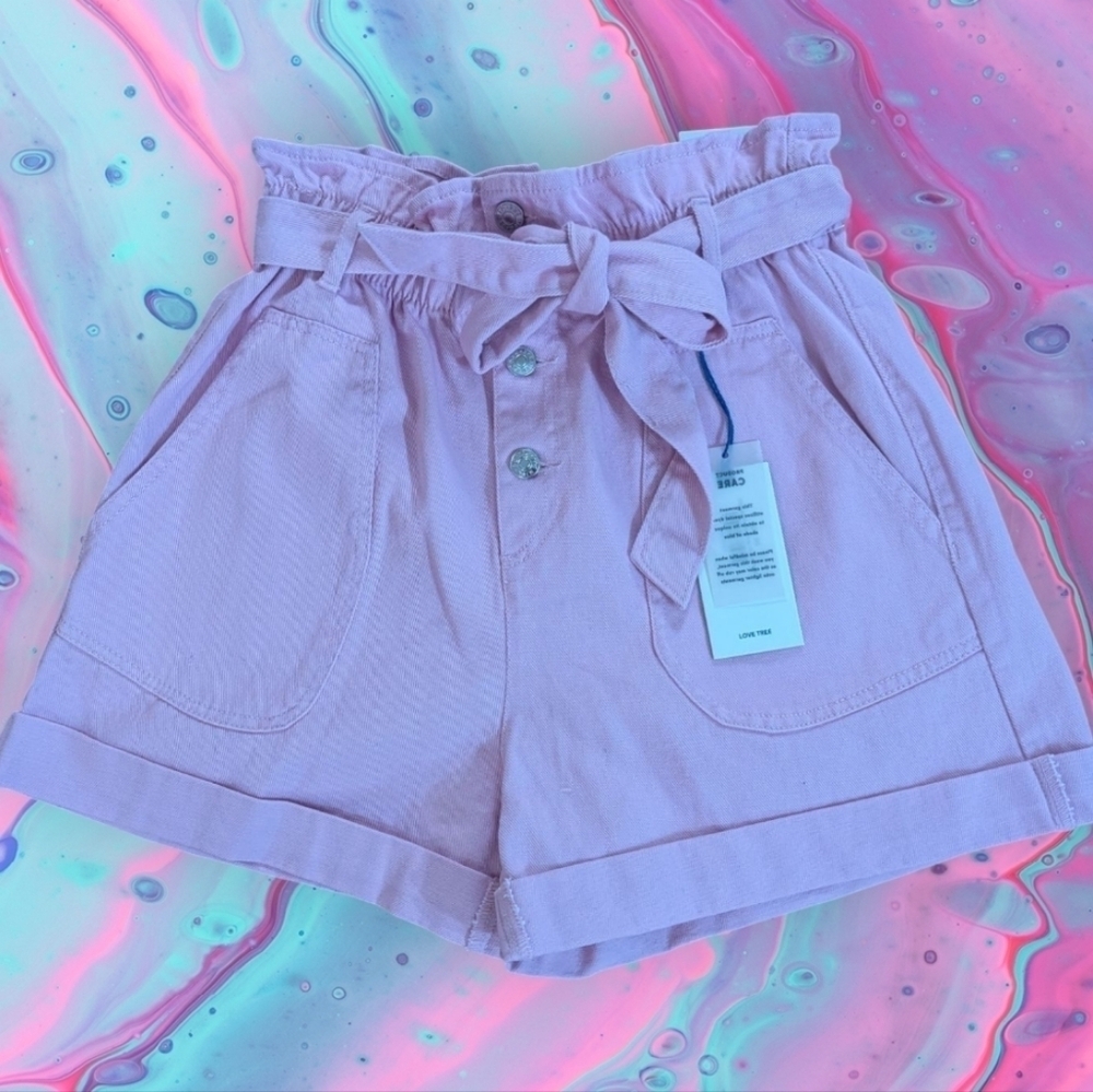 NWT Love Tree Pink Paper Bag Waist Women's Shorts Size Medium - Picture 2 of 7